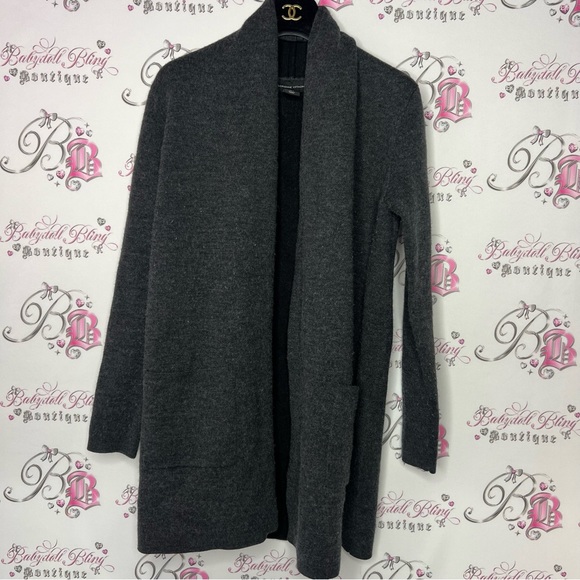 Adrienne vittadini cardigan merano wool grey charcoal black pockets soft open - Picture 2 of 7